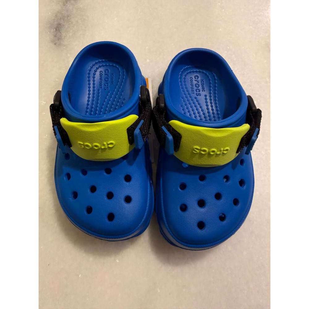 Crocs Classic All Terrain Clogs Kids Size C9 Blue Lime Adjustable Strap